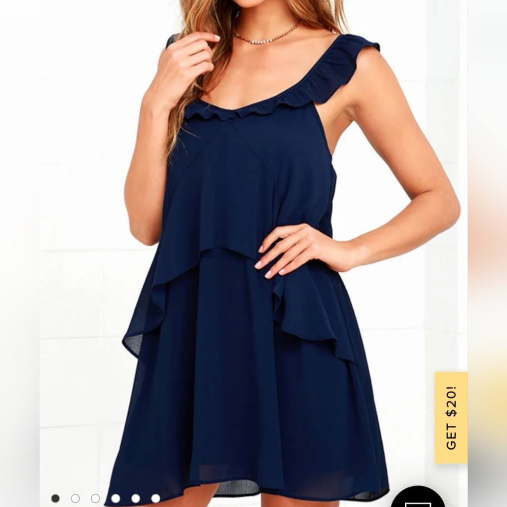 J.O.A. | stars come out ruffle navy blue dress L - Picture 2 of 5